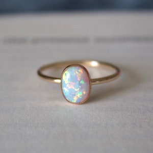 Opal ring/ Kyocera white opal ring / Minimalist Jewelry / 14k gold filled stacking opal ring/ Kyocera Opal/ white opal/ Lab grown opal ring