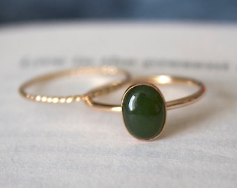 Jade Ring / 14k gold filled Jade ring set / Dainty ring/ Minimalist Ring/ Nephrite Jade ring/ Sterling Silver jade ring set / Natural Jade