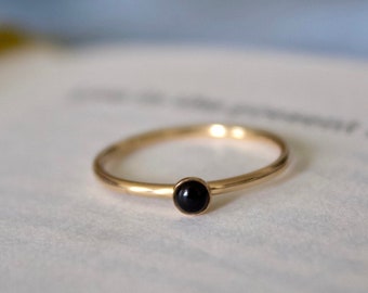 Black Onyx Ring/ Minimalist Ring/14k gold filled stacking onyx ring/ Stackable/ Minimalist Gold Filled Rings/ Dainty onyx Ring