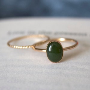 Jade Ring / 14k gold filled Jade ring set / Dainty ring/ Minimalist Ring/ Nephrite Jade ring/ Sterling Silver jade ring set / Natural Jade