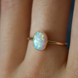 Opal ring/ Kyocera white opal ring / Minimalist Jewelry / 14k gold filled stacking opal ring/ Kyocera Opal/ white opal/ Lab grown opal ring