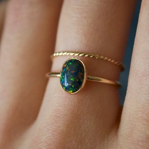 Opal ring/ Kyocera black opal ring set / Minimalist Jewelry / 14k gold filled opal ring/ Kyocera Opal/ black opal/ Lab grown opal ring