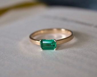 Emerald Ring / Gold filled Emerald Cut mini cigar Emerald ring/ Mixed Metal / Sterling Silver Emerald ring / Lab Grown Emerald gemstone