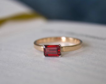 Garnet Ring / Gold filled Emerald Cut mini cigar Garnet ring/ Mixed Metal / Sterling Silver Garnet ring / January Birthstone