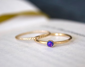 Opal ring/ Minimalist Ring/14k gold filled opal ring/ Dark Blue Opal/ Dainty/ Sterling Silver Opal Ring/ Dark Blue Lab Grown Kyocera opals