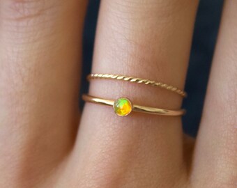 Opal ring/ Minimalist Ring/14k gold filled opal ring/ Yellow Opal/ Dainty/ Sterling Silver Opal Ring/  Yellow Lab Grown Kyocera opals