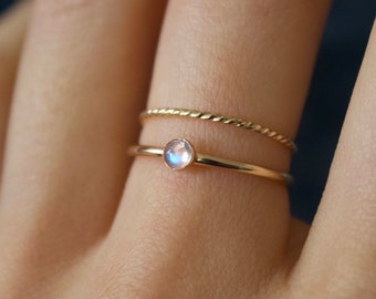 Rainbow Moonstone Ring/ Rainbow Moonstone / 14k gold filled stacking moonstone ring/Stackable/ Dainty/ Minimalist / Silver moonstone ring