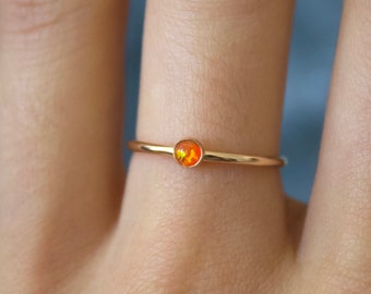 Opal ring/ Minimalist Ring/ 14k gold filled stacking opal ring/ Fire Opal/ Dainty/ Sterling Silver Opal Ring/ Lab Grown Kyocera opals