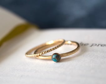 Blue Copper Turquoise ring/ 14k gold filled stacking turquoise ring set/ Stackable/ Dainty/ Minimalist Gold Filled Rings/ Turquoise Ring