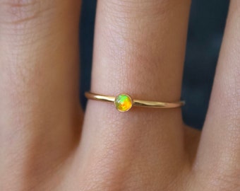 Opal ring/ Minimalist Ring/14k gold filled opal ring/Stackable/ Yellow Opal/ Dainty/ Sterling Silver Opal Ring/ Yellow Kyocera opals