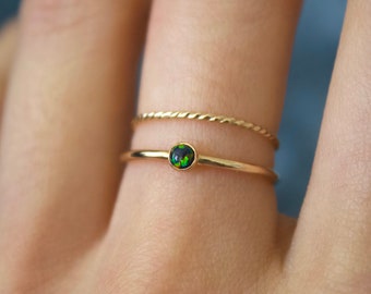 Opal ring/ Minimalist Ring/14k gold filled stacking opal ring/Stackable/ Black Opal/ Dainty/ Sterling Silver Opal Ring/ Black Kyocera opals