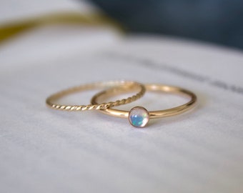 Opal ring/ Minimalist Ring Set/14k gold filled stacking opal ring set/Stackable/ Handmade/ Dainty/ Gold Filled Rings/ Natural Ethiopian opal