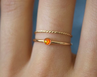 Opal ring/ Minimalist Ring/14k gold filled stacking opal ring/ Fire Opal/ Dainty/ Sterling Silver Opal Ring/ Fire Lab Grown Kyocera opals