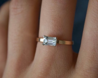 Aquamarine Ring / Gold filled Emerald Cut mini cigar Aquamarine ring/ Mixed Metal / Sterling Silver Aquamarine ring / March Birthstone