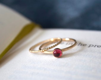 Pink Tourmaline Ring /14k gold filled stacking pink tourmaline ring set/Stackable/ Dainty/ sterling silver Pink tourmaline ring set