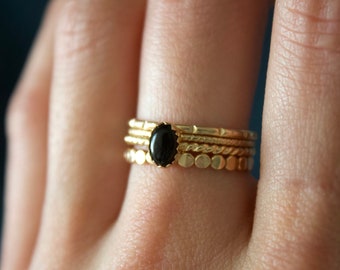 Black Onyx Ring Set/ 14k gold filled stacking onyx ring set/ Onyx ring/ Minimalist Gold Filled Rings/ Dainty onyx ring set