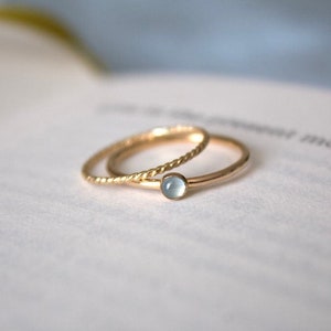 Aquamarine Ring Set / 14k gold filled stacking aquamarine ring/ Dainty/ Minimalist Gold Filled Rings/ Silver aquamarine ring set image 4