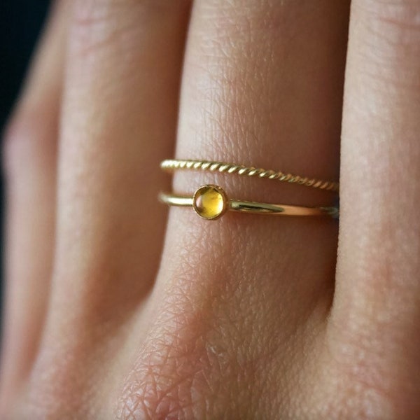 Citrine Ring / 14k gold filled stacking golden citrine ring set/Stackable/ Dainty ring/ Minimalist Ring/ Sterling Silver citrine ring set