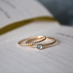 Aquamarine Ring Set / 14k gold filled stacking aquamarine ring/ Dainty/ Minimalist Gold Filled Rings/ Silver aquamarine ring set image 1