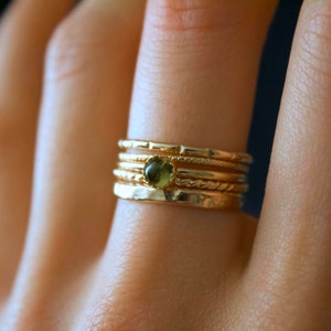 Minimalist Ring/ Stackers/ Stackable bands/ Handmade/ Dianty/ 14k Gold Filled peridot Ring stacker set/ Vegan Jewelry/ Unisex/ Hammered /