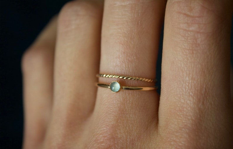 Aquamarine Ring Set / 14k gold filled stacking aquamarine ring/ Dainty/ Minimalist Gold Filled Rings/ Silver aquamarine ring set image 2