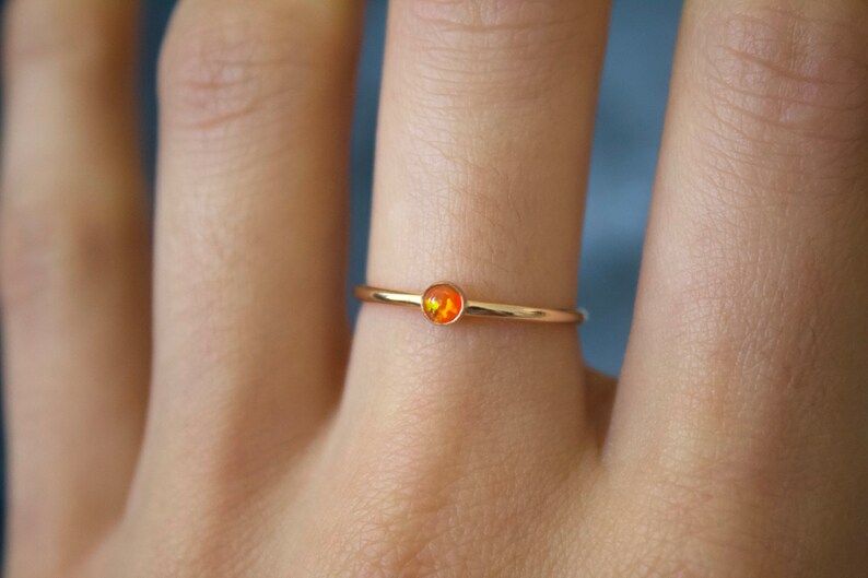 Opal ring/ Minimalist Ring/14k gold filled stacking opal ring/ Fire Opal/ Dainty/ Sterling Silver Opal Ring/ Fire Lab Grown Kyocera opals image 10