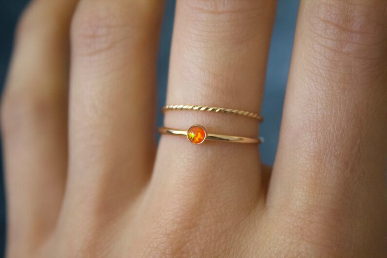 Opal ring/ Minimalist Ring/14k gold filled stacking opal ring/ Fire Opal/ Dainty/ Sterling Silver Opal Ring/ Fire Lab Grown Kyocera opals image 4