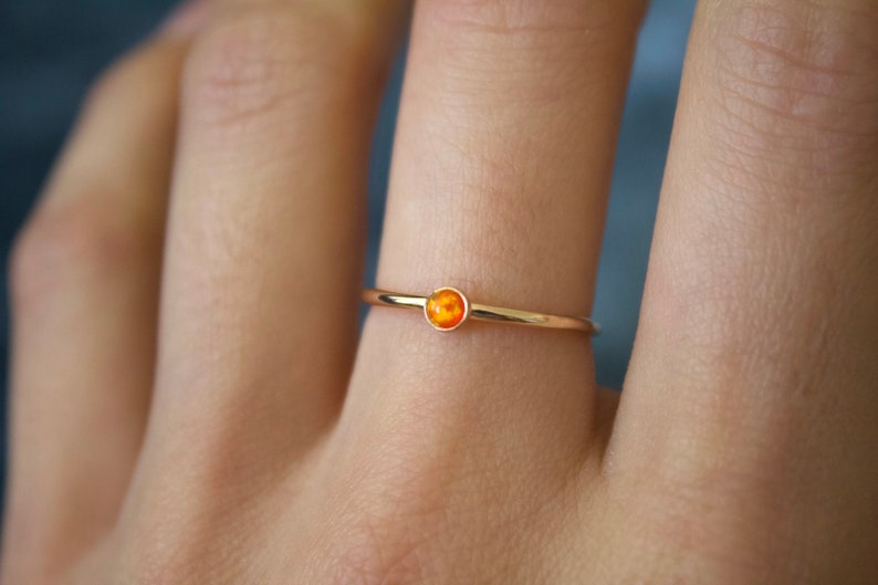 Opal ring/ Minimalist Ring/14k gold filled stacking opal ring/ Fire Opal/ Dainty/ Sterling Silver Opal Ring/ Fire Lab Grown Kyocera opals image 9