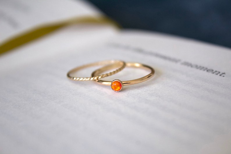 Opal ring/ Minimalist Ring/14k gold filled stacking opal ring/ Fire Opal/ Dainty/ Sterling Silver Opal Ring/ Fire Lab Grown Kyocera opals image 1