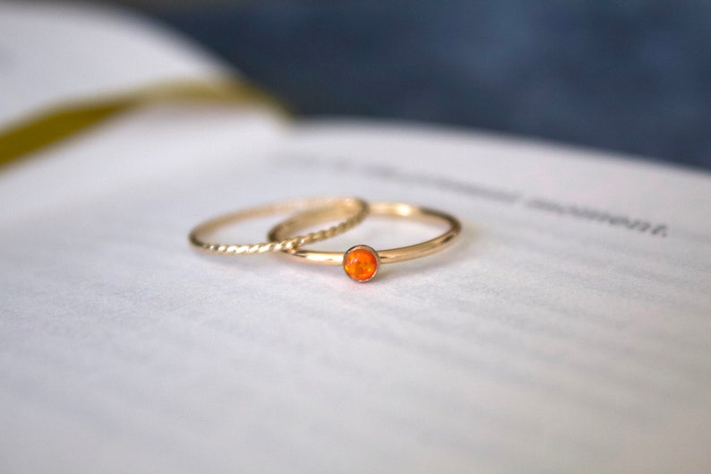 Opal ring/ Minimalist Ring/14k gold filled stacking opal ring/ Fire Opal/ Dainty/ Sterling Silver Opal Ring/ Fire Lab Grown Kyocera opals image 3