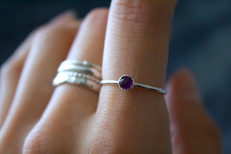 Amethyst Ring/14k gold filled stacking amethyst ring /Stackable/ Handmade/ Thin/ Dainty/ Minimalist Delicate Gold Filled Rings/ amethyst image 3