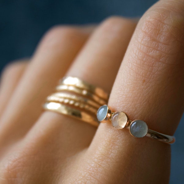 Aquamarine Moonstone Ring/14k gold filled stacking aquamarine & moon stone ring/ Dainty/ rainbow moonstone/ Aquamarine/ March Birthstone