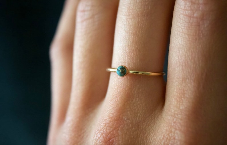 Blue Copper Turquoise ring/ 14k gold filled stacking turquoise ring/ Stackable/ Dainty/ Minimalist Gold Filled Rings/ Turquoise Ring image 5