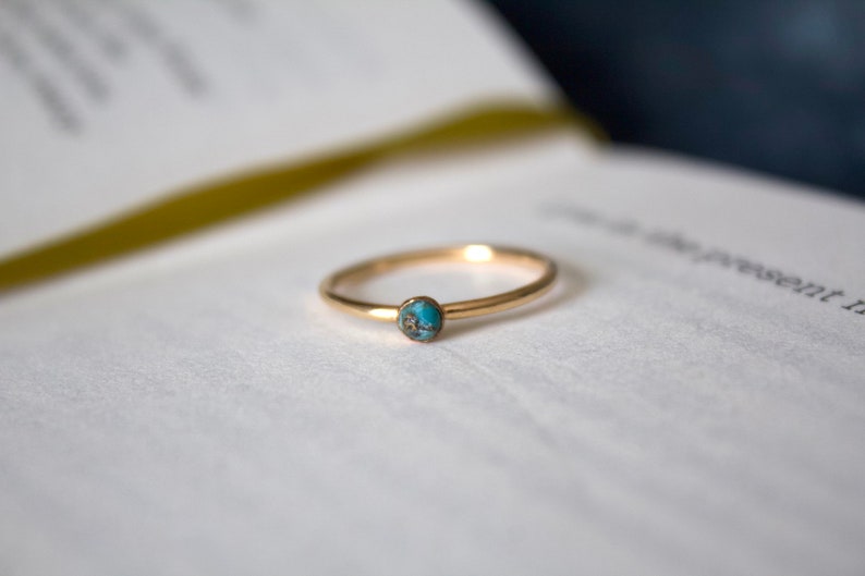 Blue Copper Turquoise ring/ 14k gold filled stacking turquoise ring/ Stackable/ Dainty/ Minimalist Gold Filled Rings/ Turquoise Ring image 3