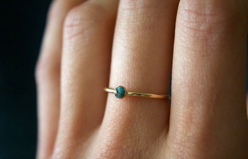 Blue Copper Turquoise ring/ 14k gold filled stacking turquoise ring/ Stackable/ Dainty/ Minimalist Gold Filled Rings/ Turquoise Ring image 2