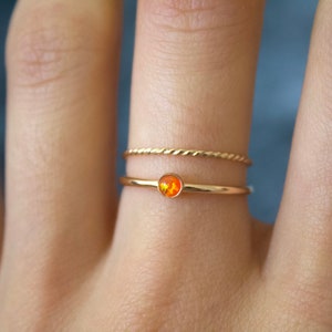 Opal ring/ Minimalist Ring/14k gold filled stacking opal ring/ Fire Opal/ Dainty/ Sterling Silver Opal Ring/ Fire Lab Grown Kyocera opals image 7