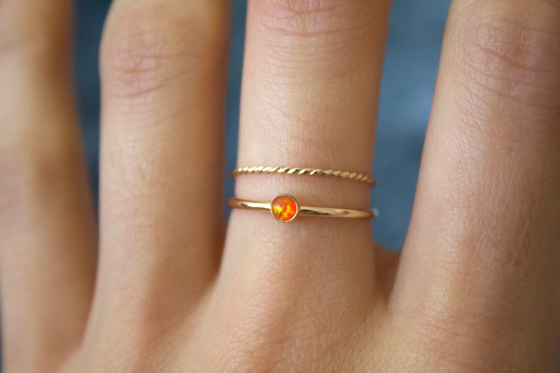 Opal ring/ Minimalist Ring/14k gold filled stacking opal ring/ Fire Opal/ Dainty/ Sterling Silver Opal Ring/ Fire Lab Grown Kyocera opals image 7