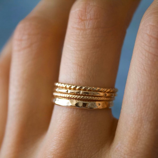 Minimalist Rings/ Stackers/ Stackable bands/ Handmade/ Dianty/ Gold Filled Rings/ Vegan Jewelry/ Unisex/ Hammered Band/ Texture Ring