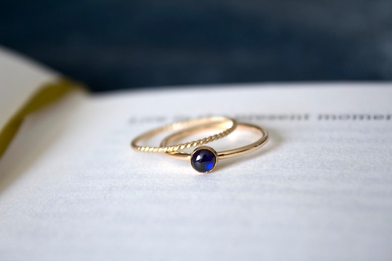 Sapphire Ring / gold filled stacking sapphire ring set /Stackable/ Dainty/ Sterling Silver sapphire ring set/ September birthstone ring image 2