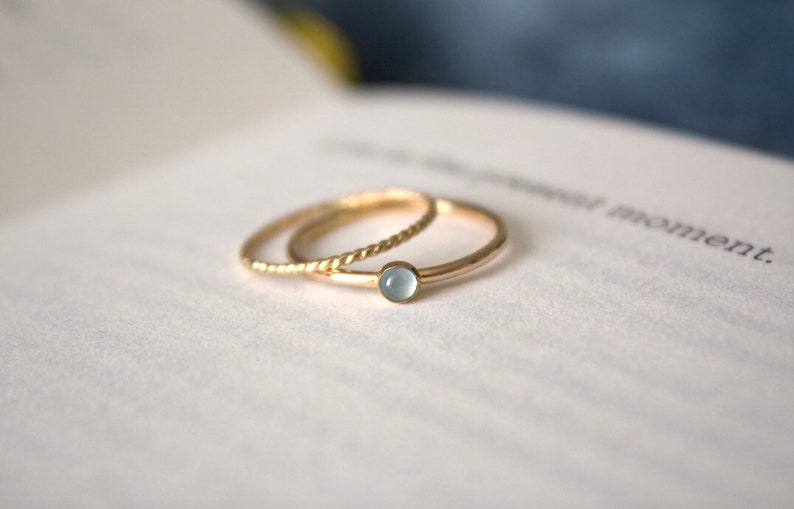 Aquamarine Ring Set / 14k gold filled stacking aquamarine ring/ Dainty/ Minimalist Gold Filled Rings/ Silver aquamarine ring set image 8