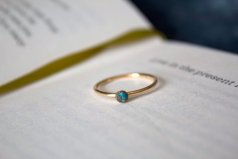 Blue Copper Turquoise ring/ 14k gold filled stacking turquoise ring/ Stackable/ Dainty/ Minimalist Gold Filled Rings/ Turquoise Ring image 1