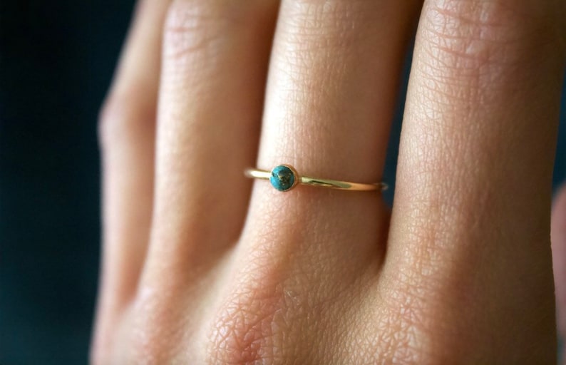 Blue Copper Turquoise ring/ 14k gold filled stacking turquoise ring/ Stackable/ Dainty/ Minimalist Gold Filled Rings/ Turquoise Ring image 4