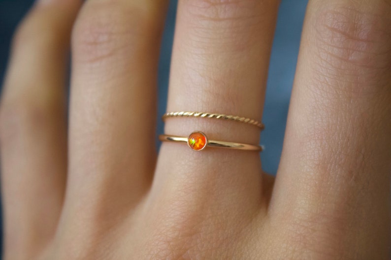 Opal ring/ Minimalist Ring/14k gold filled stacking opal ring/ Fire Opal/ Dainty/ Sterling Silver Opal Ring/ Fire Lab Grown Kyocera opals image 2