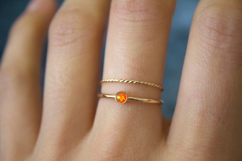 Opal ring/ Minimalist Ring/14k gold filled stacking opal ring/ Fire Opal/ Dainty/ Sterling Silver Opal Ring/ Fire Lab Grown Kyocera opals image 6