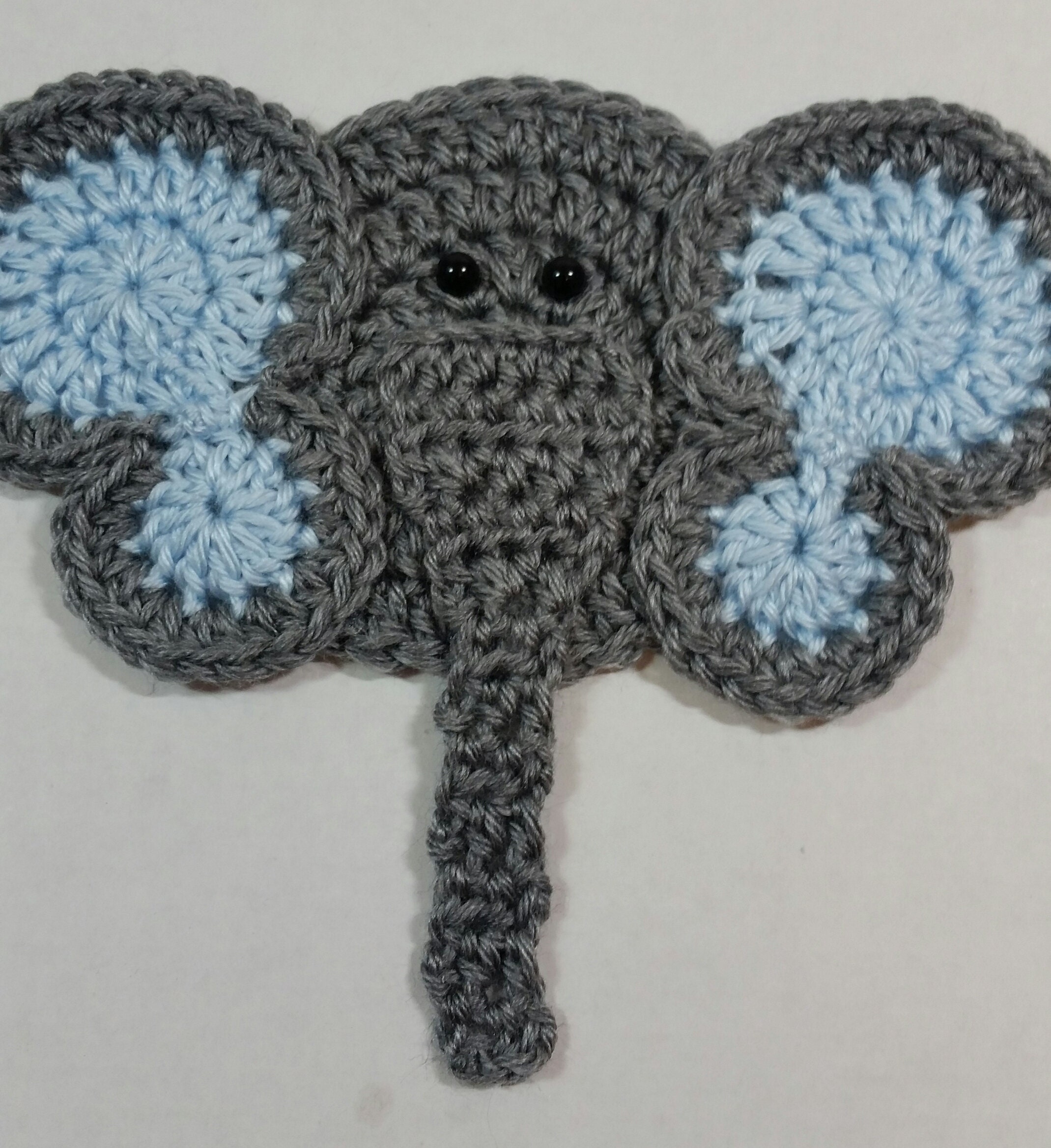 Elephant Head Applique With Light Blue Ears / Crocheted | Etsy