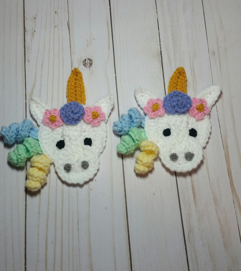 Unicorn Head Applique Set Crochet Unicorn Applique Premade Unicorn Applique Ready To Use Unicorn Applique Set of 2 Appliques
