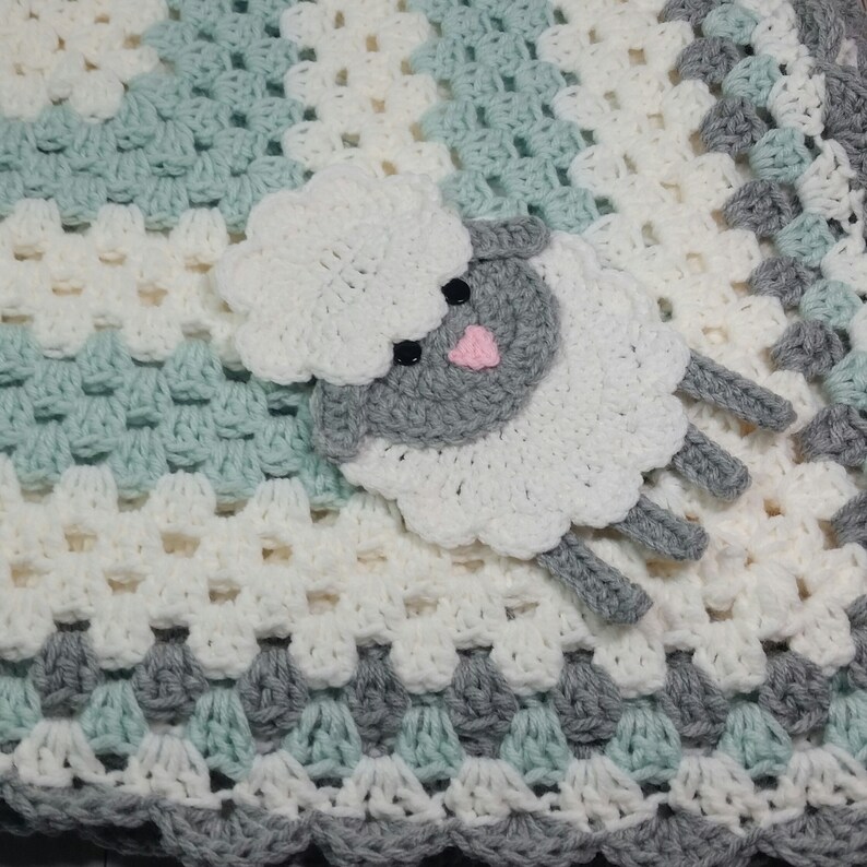 Lamb Baby Blanket / Green White and Grey / Baby Shower Gift / Etsy