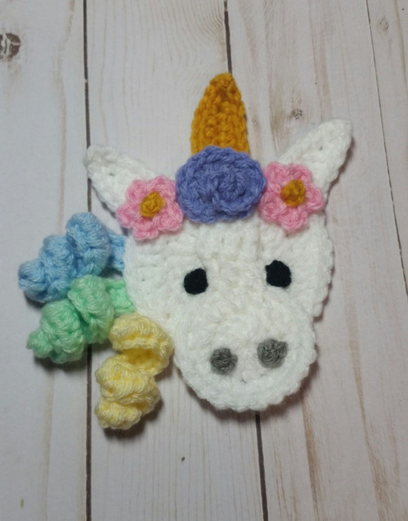 Unicorn Head Applique Set Crochet Unicorn Applique Premade Unicorn Applique Ready To Use Unicorn Applique Set of 2 Appliques