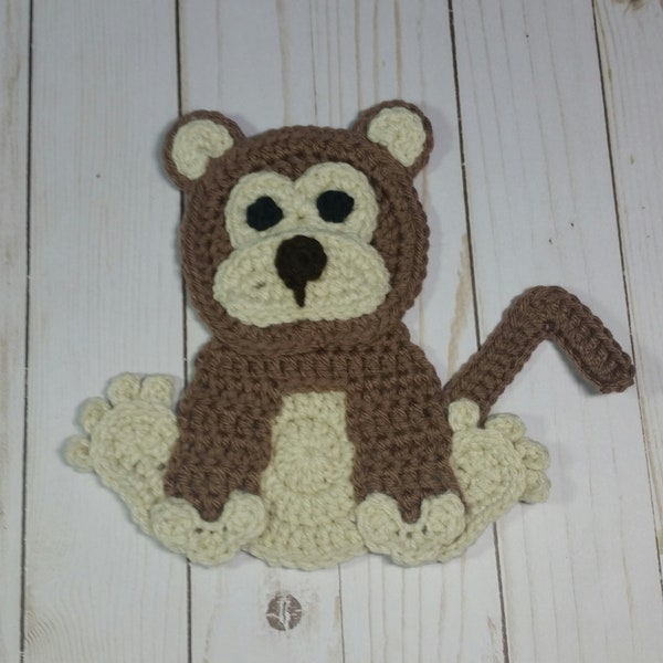 Monkey With Crocheted Eyes Applique / Crochet Monkey Applique / Premade Ready To Use Applique / Zoo Animal Applique / Blanket Applique