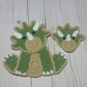 Triceratops With Tan Applique Set / Large and Small Triceratops / Pre-made Ready To Use Applique / Prehistoric Animal / Blanket Applique